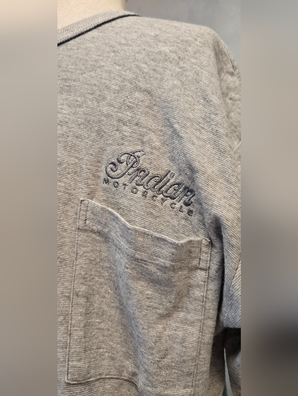 Indian Motorcycle Vintage Embroidered Heavy Pocket Short Sleeve Shirt Gray L